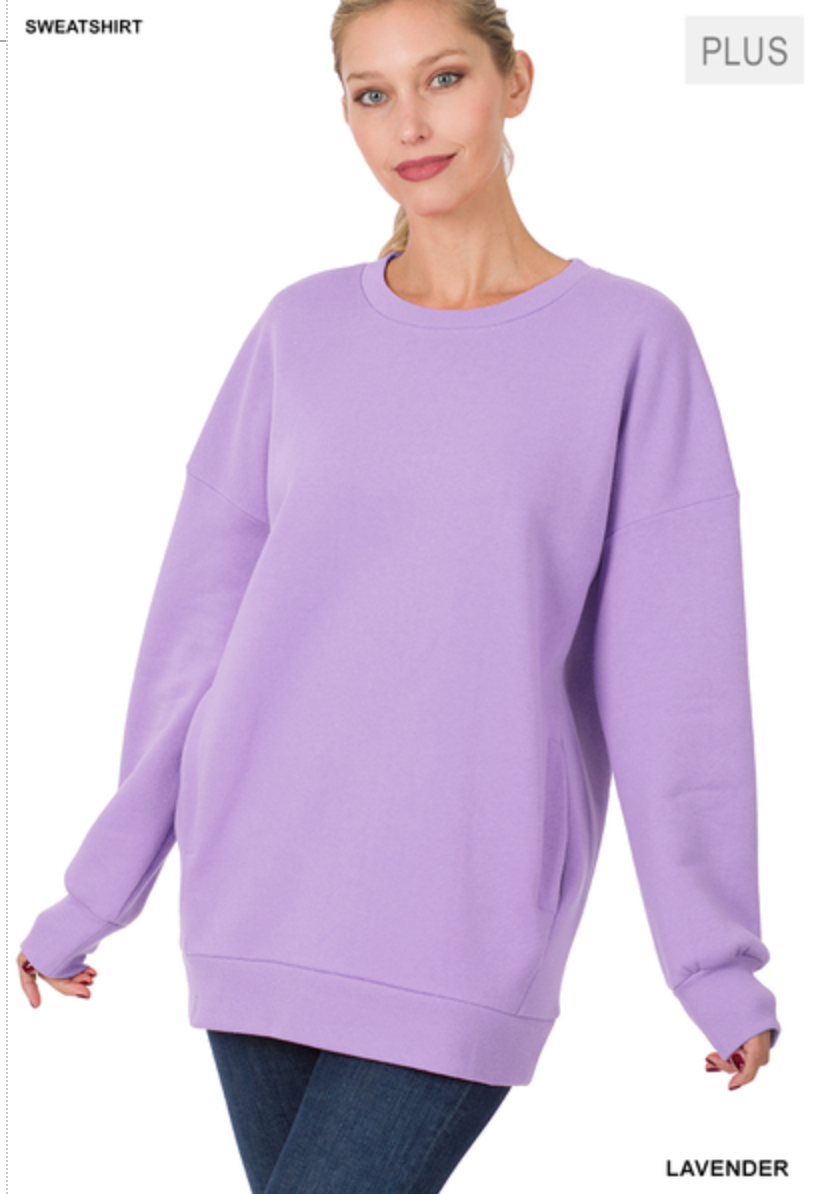 Zenana crew neck sweatshirt with pockets hotsell