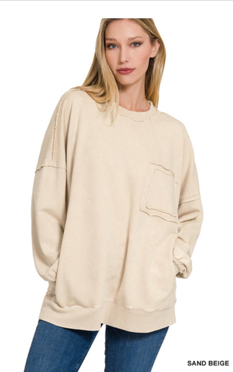Zenana crew neck sweatshirt with 2025 pockets