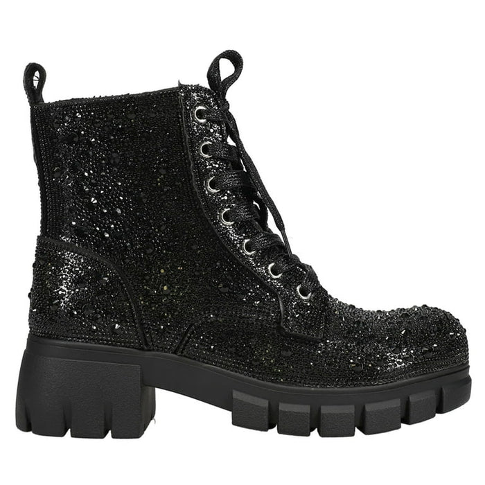 CORKYS MOOD BLACK RHINESTONE LACE-UP BOOTS (W/ZIPPER)