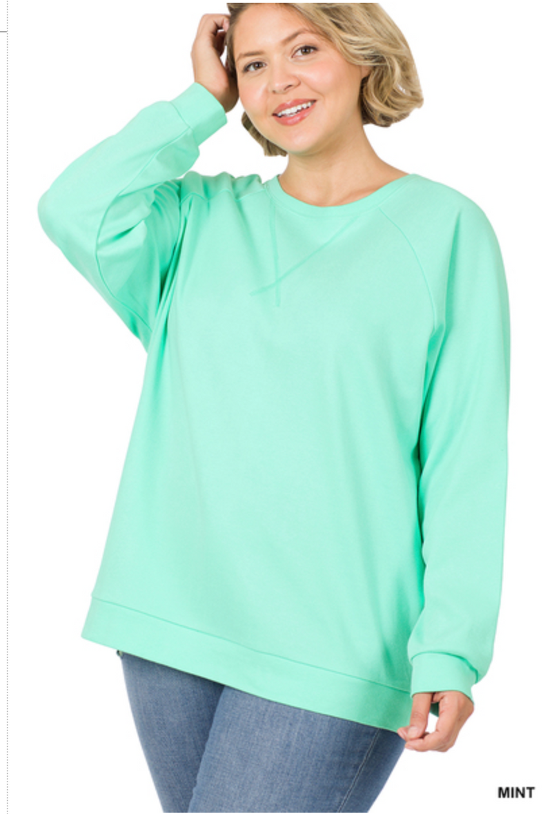 ZENANA  - PLUS SIZE RAGLAND SLEEVE PULLOVER - MINT