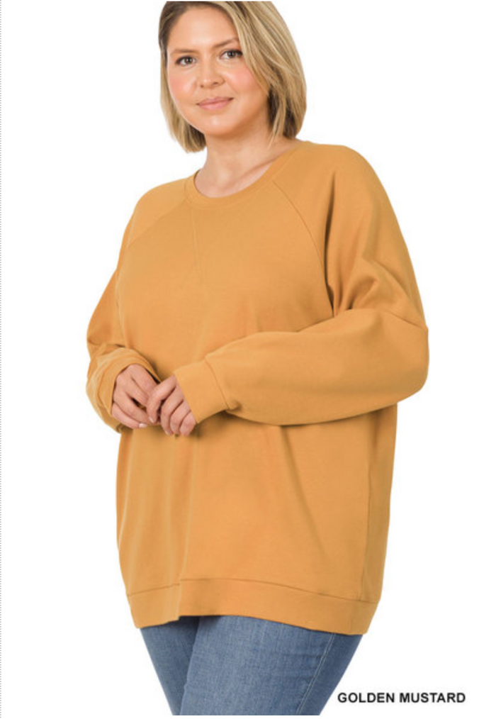 ZENANA  - PLUS SIZE RAGLAND SLEEVE PULLOVER - GOLDEN MUSTARD