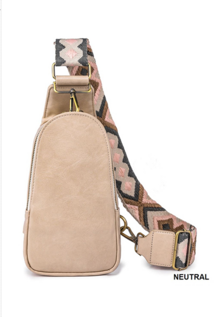 ZENANA  - VEGAN LEATHER SLING CROSSBODY BAG - NEUTRAL/IVORY