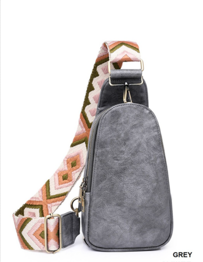 ZENANA  - VEGAN LEATHER SLING CROSSBODY BAG - GREY