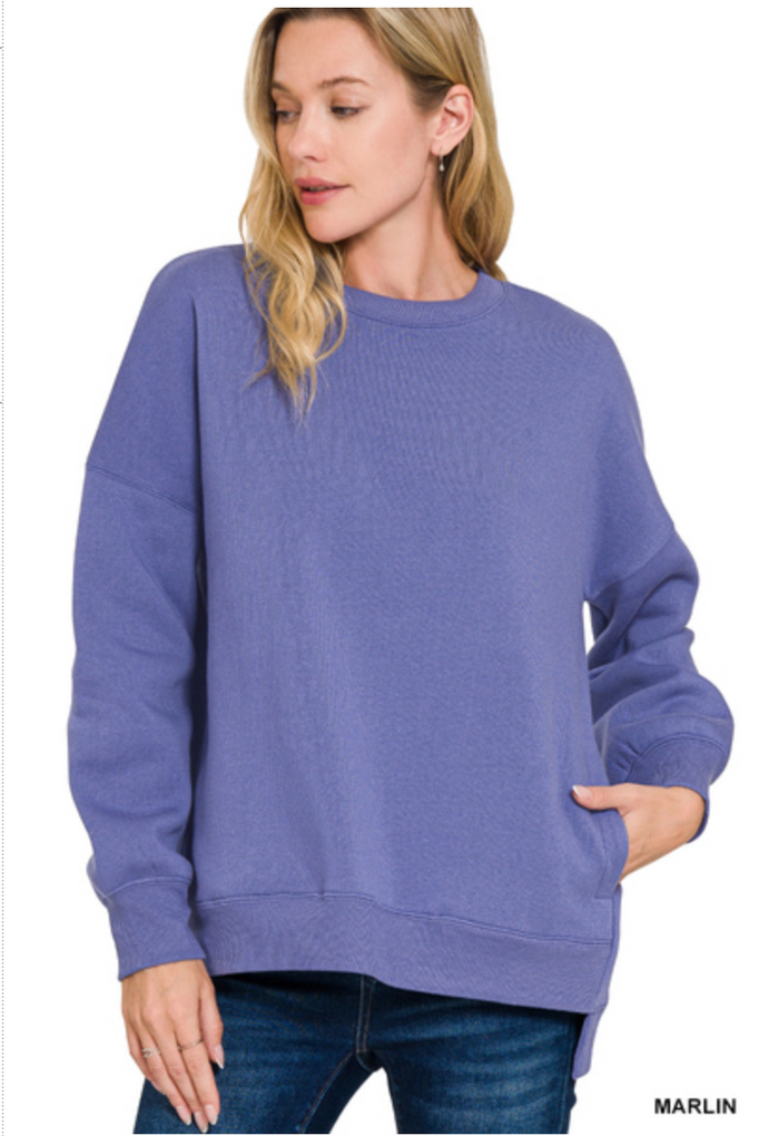 ZENANA FLEECE HI/LO SWEATSHIRT W/POCKETS