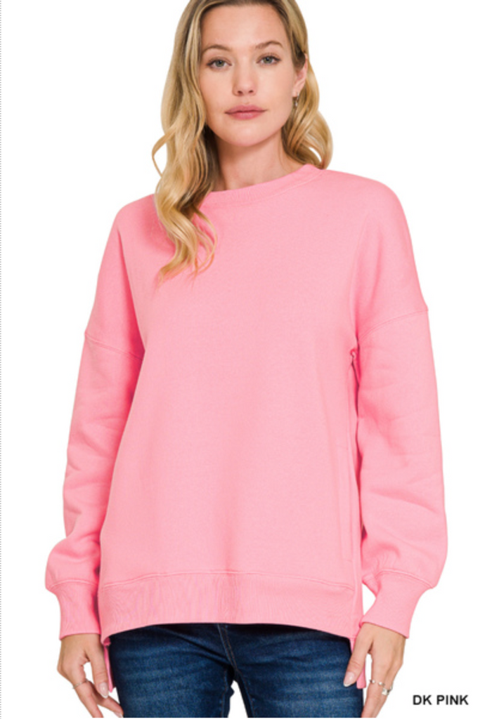 ZENANA FLEECE HI/LO SWEATSHIRT W/POCKETS (PINK)