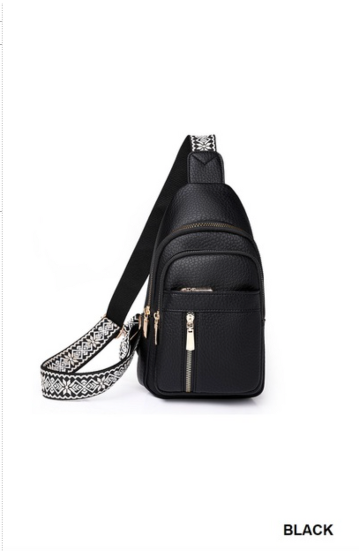 ZENANA  - VEGAN LEATHER CROSSBODY SLING BAG (BLACK)
