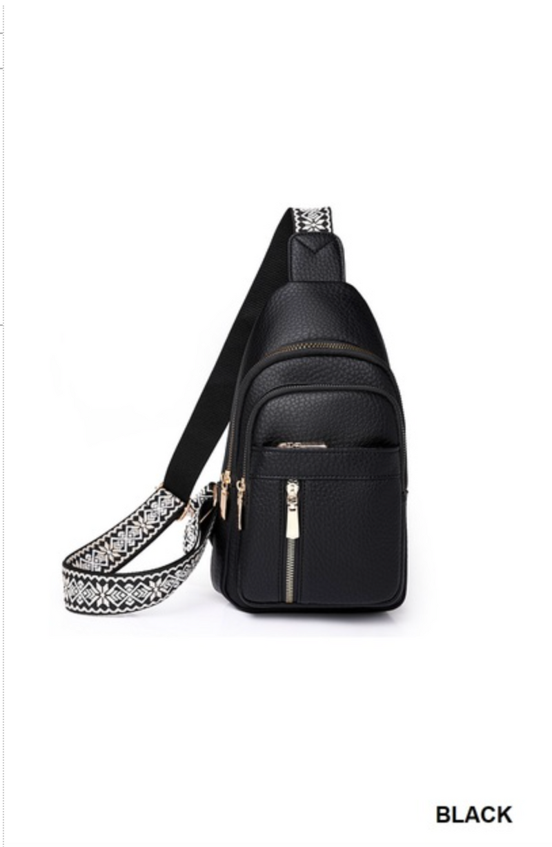 ZENANA  - VEGAN LEATHER CROSSBODY SLING BAG (BLACK)