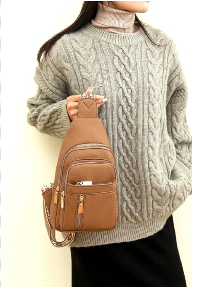 ZENANA  - VEGAN LEATHER CROSSBODY SLING BAG (CAMEL)