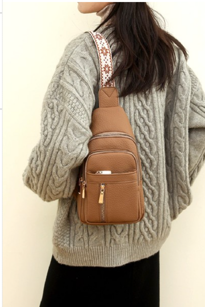 ZENANA  - VEGAN LEATHER CROSSBODY SLING BAG (CAMEL)