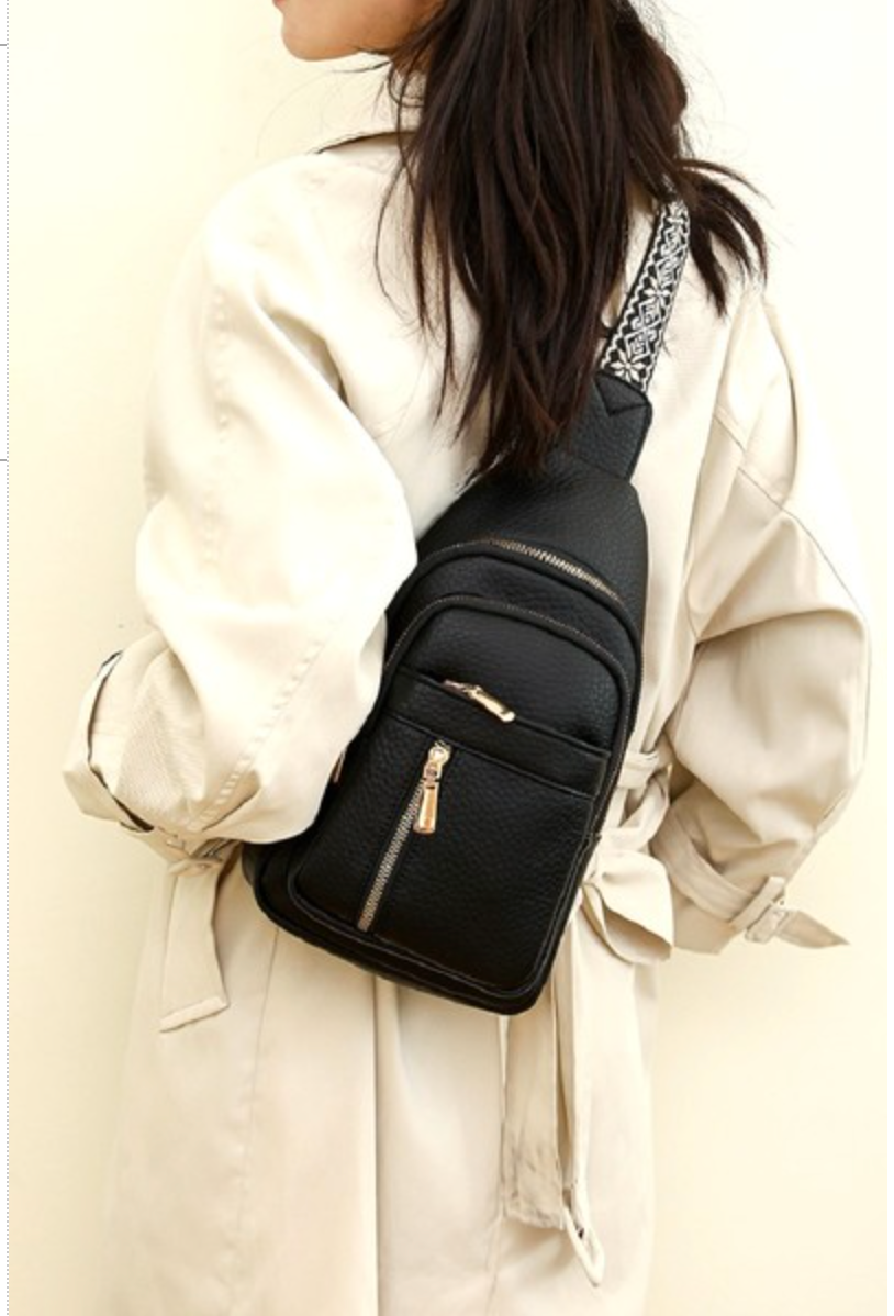 ZENANA  - VEGAN LEATHER CROSSBODY SLING BAG (BLACK)