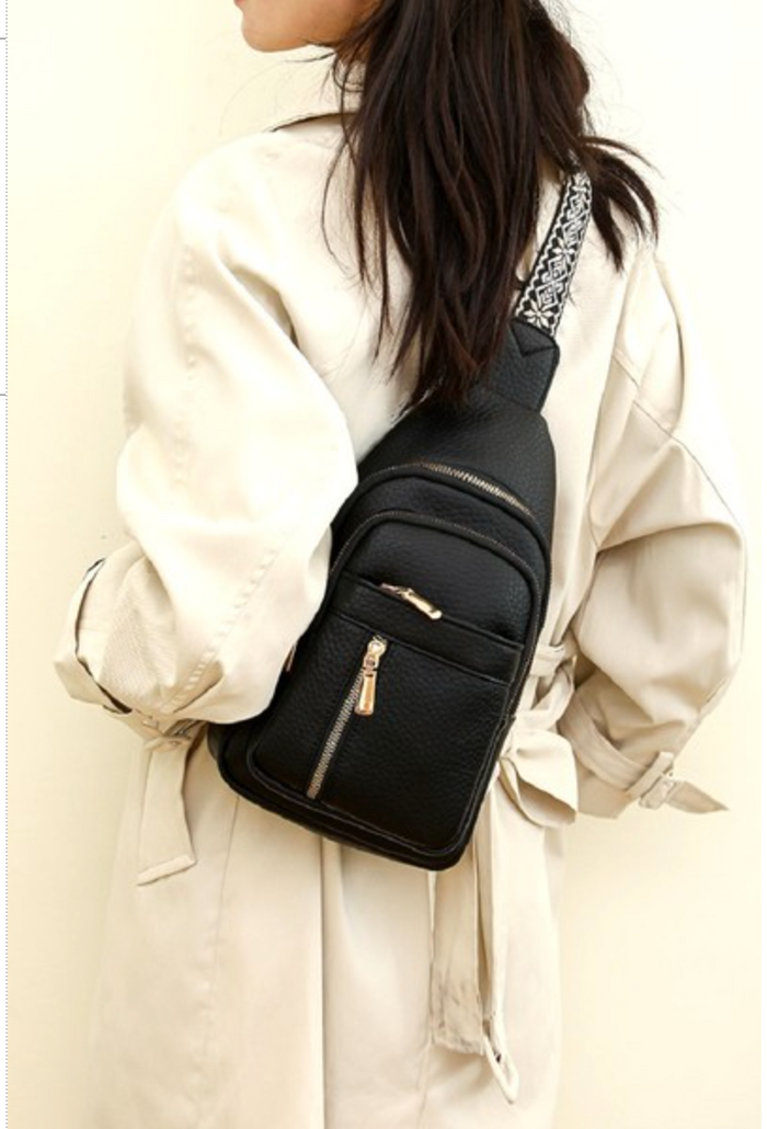 ZENANA  - VEGAN LEATHER CROSSBODY SLING BAG (BLACK)