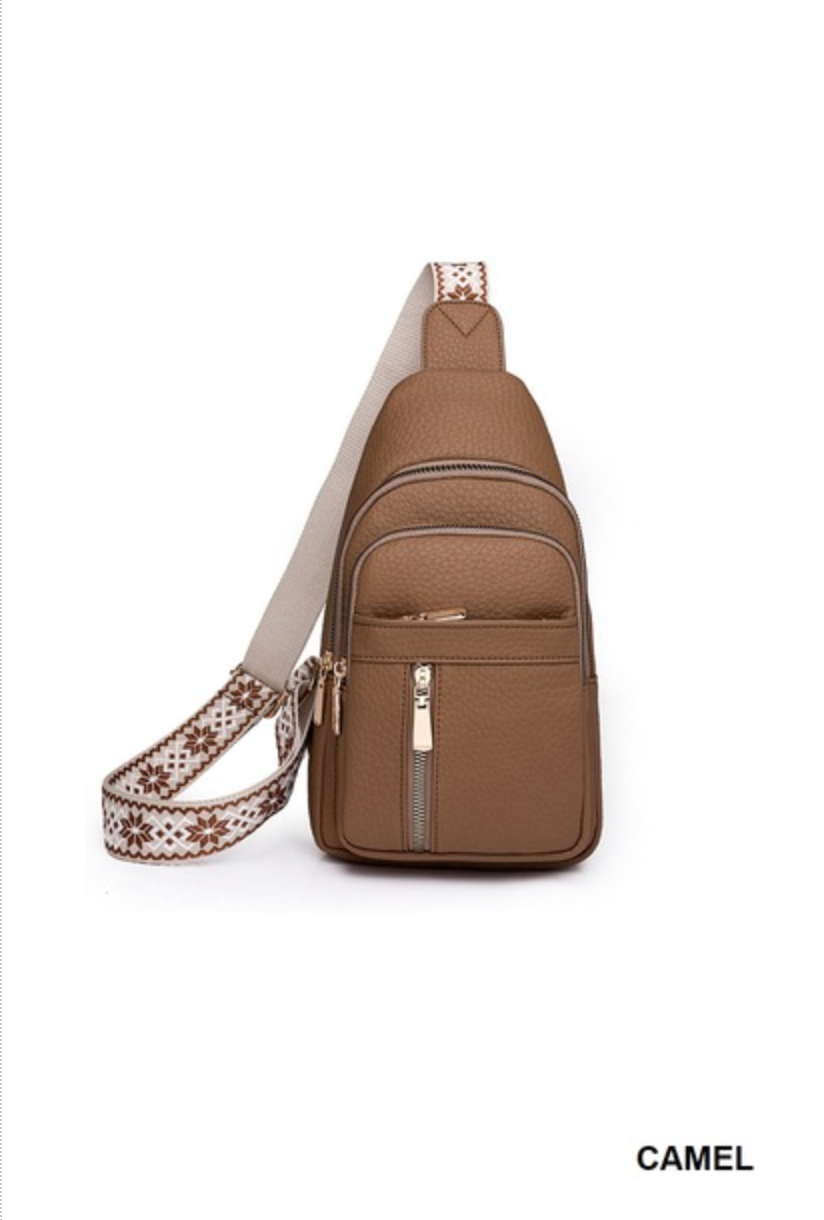 ZENANA  - VEGAN LEATHER CROSSBODY SLING BAG (CAMEL)