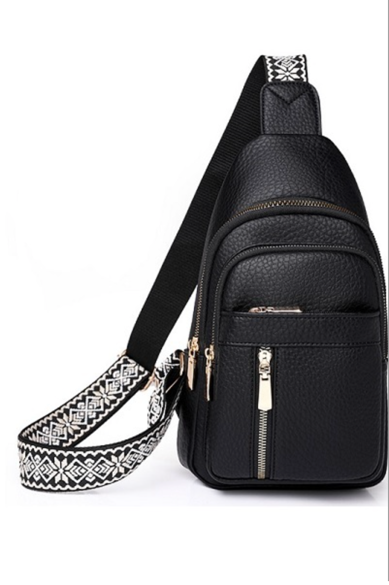 ZENANA  - VEGAN LEATHER CROSSBODY SLING BAG (BLACK)