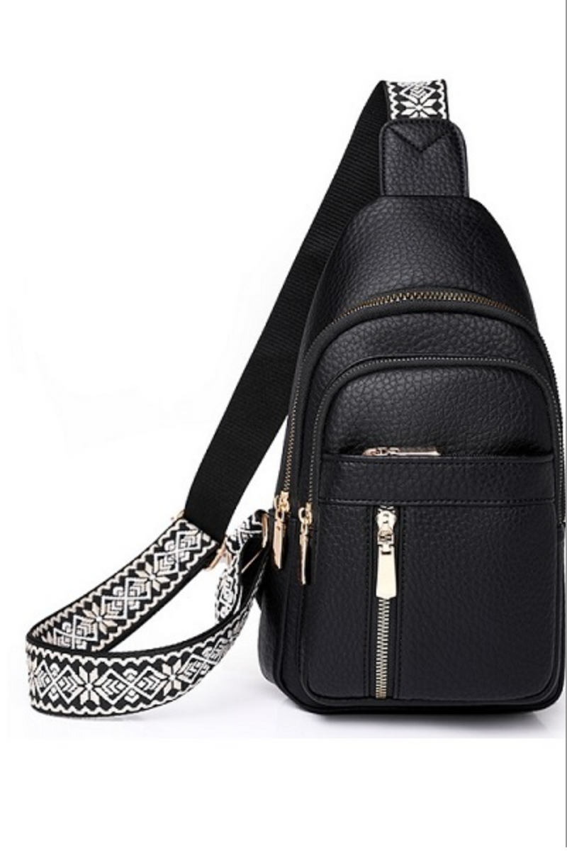 ZENANA  - VEGAN LEATHER CROSSBODY SLING BAG (BLACK)