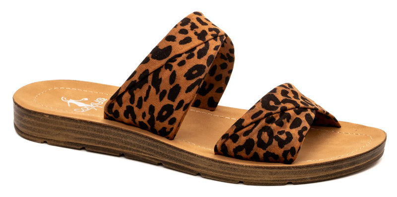 CORKYS WITH A TWIST LEOPARD SANDALS