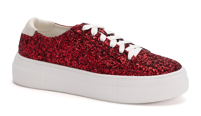 CORKYS GLARING RED CHUNKY GLITTER SNEAKERS