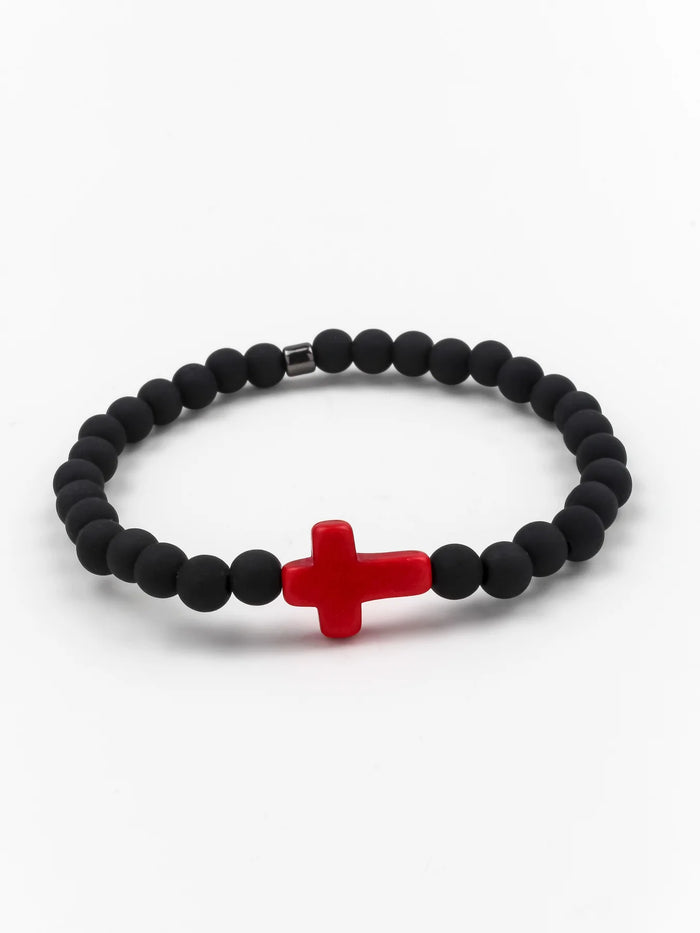 ERIMISH - CROSS SINGLE BLACK/RED STACK BRACELET