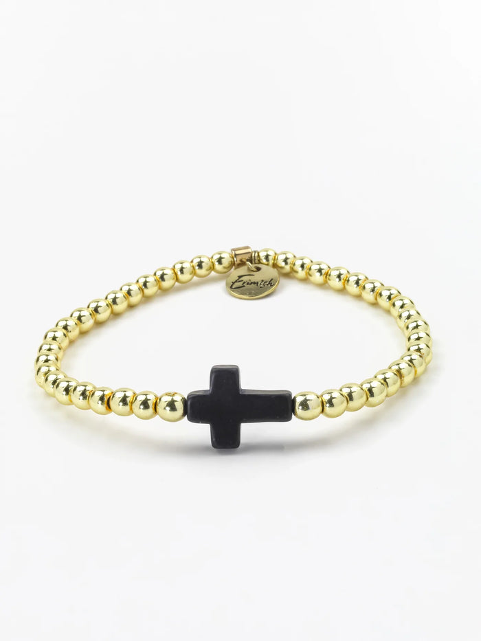 ERIMISH - CROSS SINGLE GOLD/BLACK STACK BRACELET