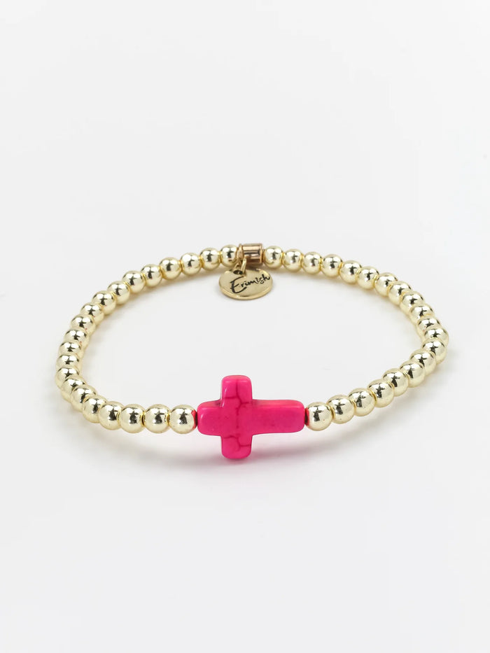 ERIMISH - CROSS SINGLE GOLD/PINK STACK BRACELET