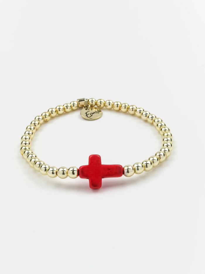 ERIMISH - CROSS SINGLE GOLD/RED STACK BRACELET