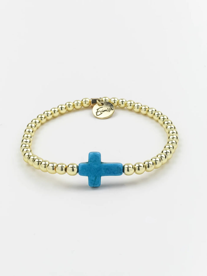 ERIMISH - CROSS SINGLE GOLD/TURQUOISE STACK BRACELET