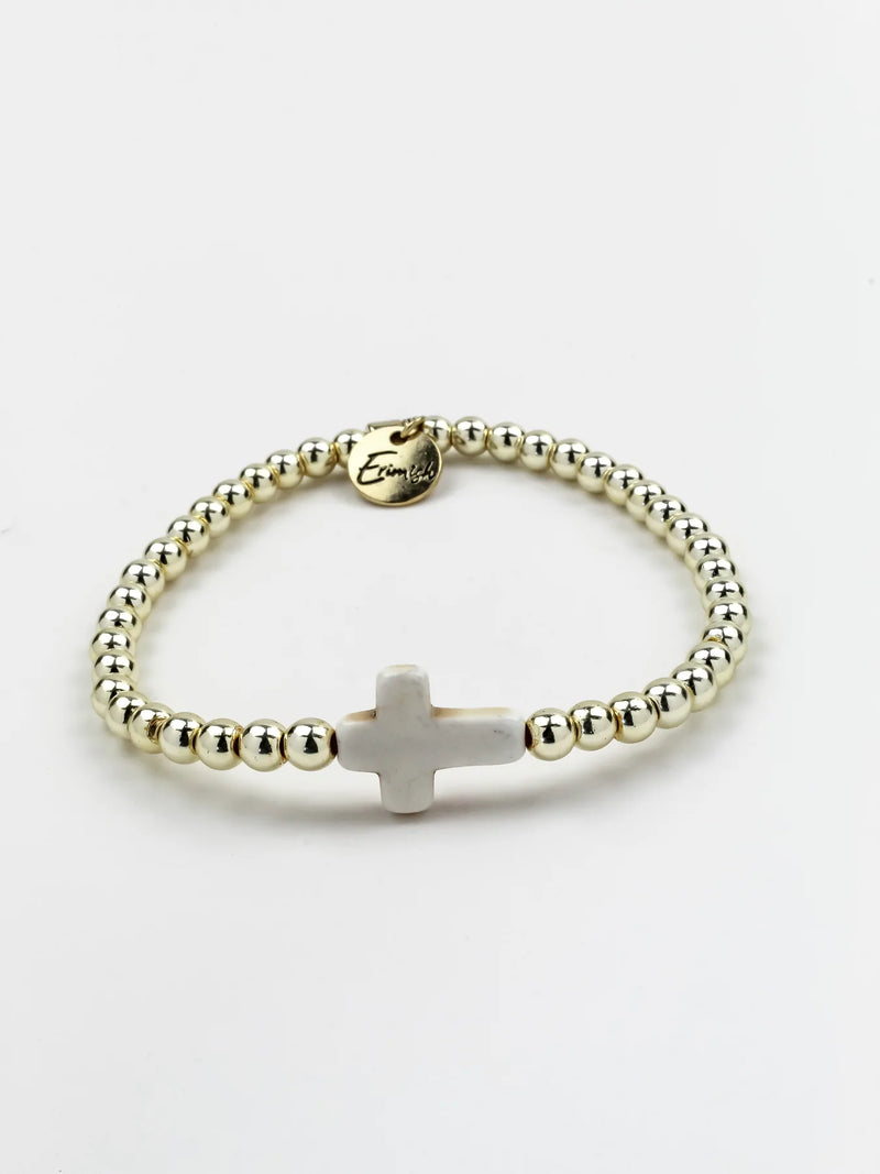 ERIMISH - CROSS SINGLE GOLD/CREAM STACK BRACELET