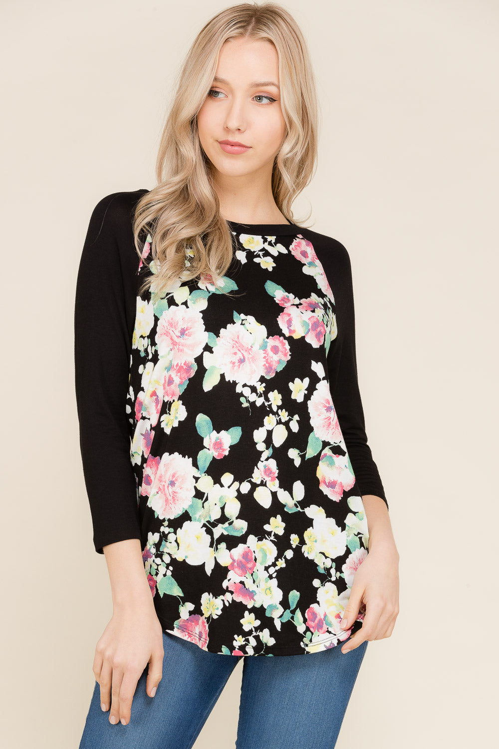 FIRST LOVE PLUS SIZE - JULIET FLORAL BASEBALL TEE