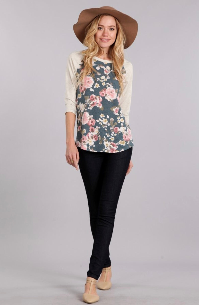 FIRST LOVE - KEELY FLORAL BASEBALL TEE