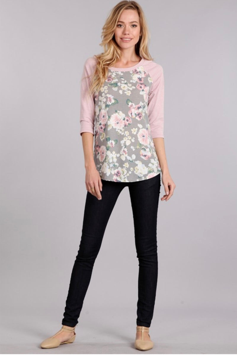 FIRST LOVE - KATIE FLORAL BASEBALL TEE