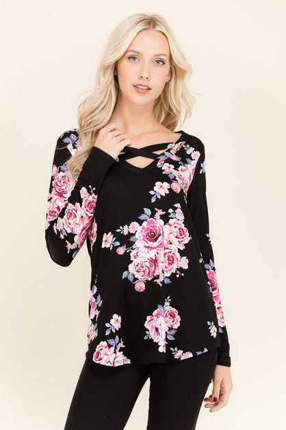 VIAMOR- VICTORIA CRISSCROSS  FLORAL BOUQUET TOP