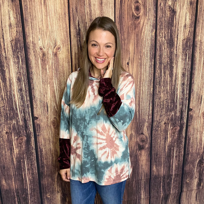 HONEYME LONG SLEEVE TEAL/BURGUNDY LONG SLEEVE TOP