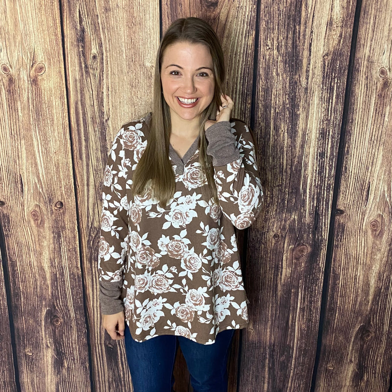 HONEYME BROWN/WHITE FLORAL TOP