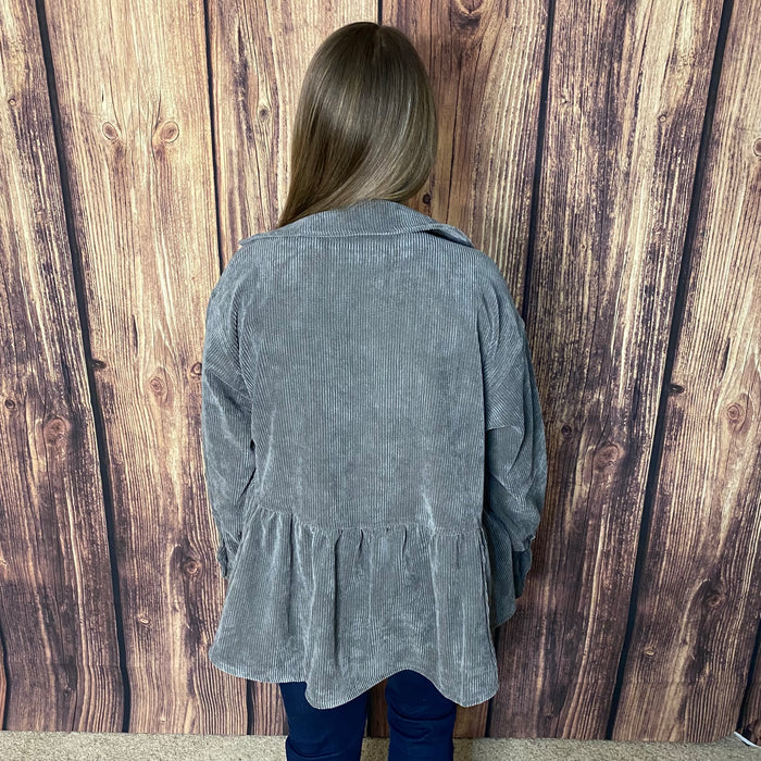 WISHLIST GREY CORDUROY SHACKET