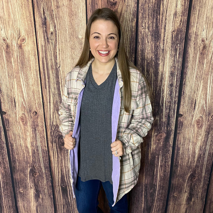 VEVERET PINK/LAVENDER PLAID SHACKET