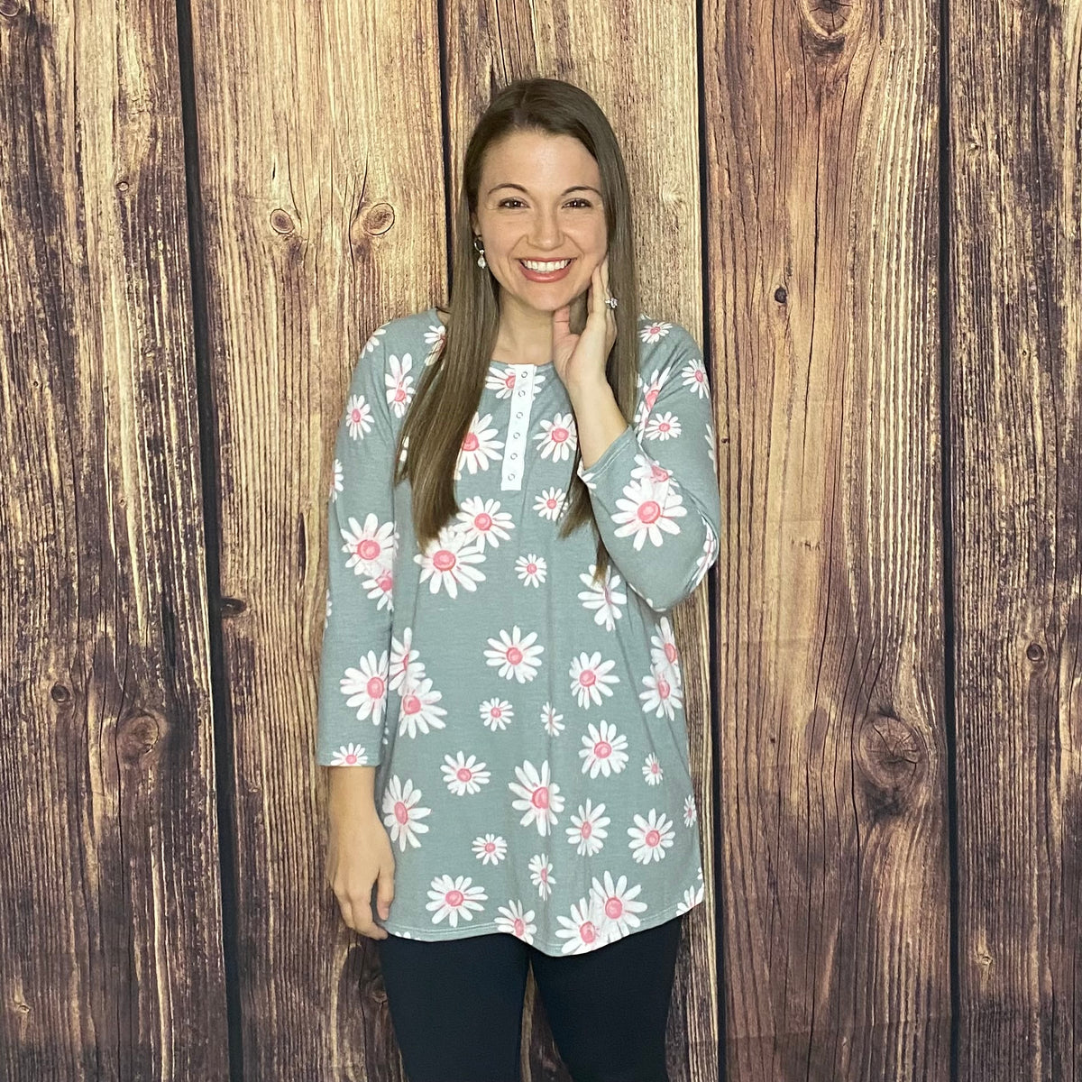 HONEYME DAISY GREY/PINK/WHITE LONG SLEEVE TOP
