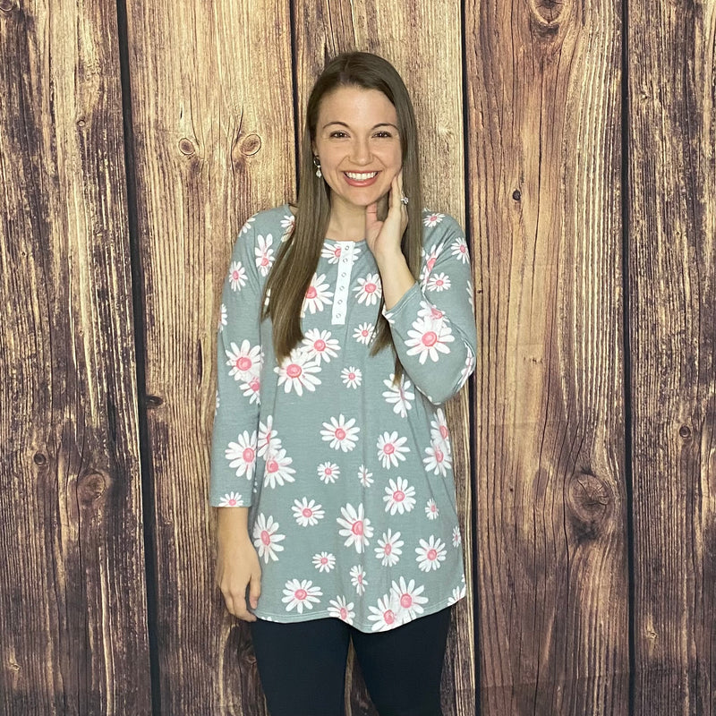 HONEYME DAISY GREY/PINK/WHITE LONG SLEEVE TOP