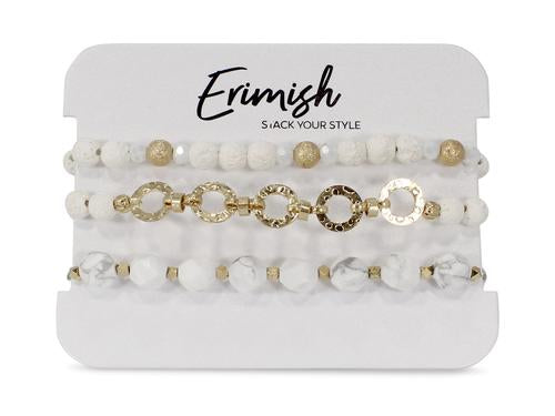 ERIMISH LAVA ROCK BRACELET STACK - WHITE
