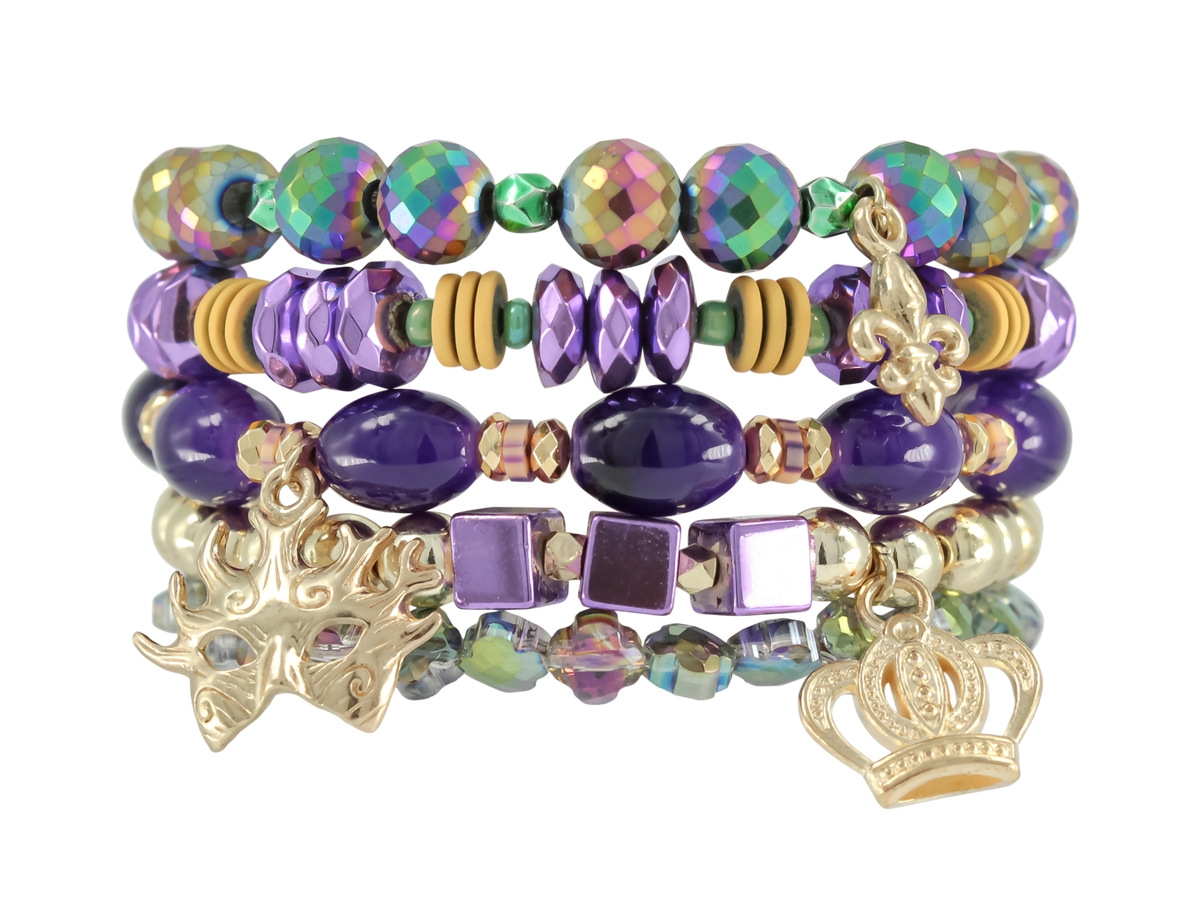 ERIMISH  -  EXTENDED SIZE MARDI GRAS DAY STACK BRACELET SET