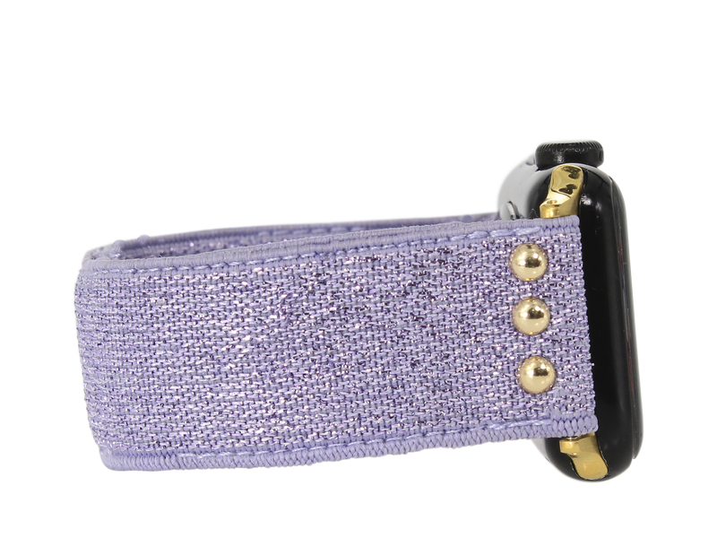 ERIMISH - STRETCHY PURPLE GLITTER APPLE WATCH BAND - GOLD 13 CM