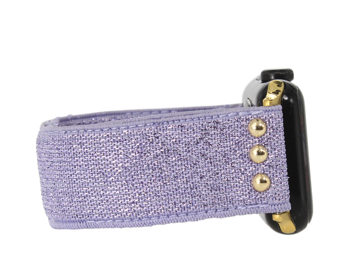 ERIMISH - STRETCHY PURPLE GLITTER APPLE WATCH BAND - GOLD 14.5 CM