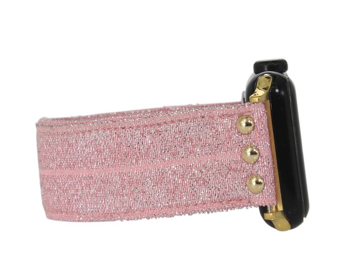 ERIMISH - STRETCHY PINK SHERBET APPLE WATCH BAND - GOLD 13 CM