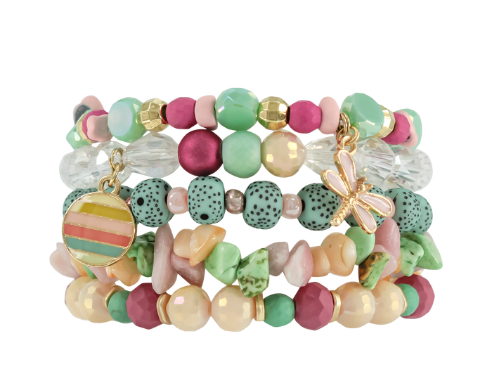 ERIMISH  - STRAWBERRY CREAM 5 BRACELET STACK