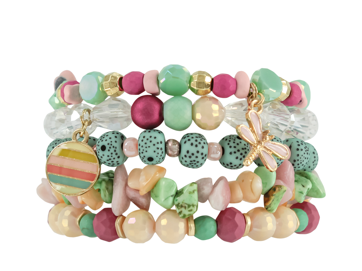 ERIMISH  - EXTENDED SIZE STRAWBERRY CREAM STACK BRACELET SET