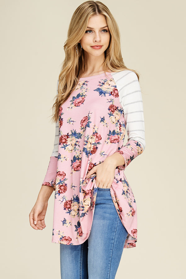 REB & J - DANIKA FLORAL BASEBALL TUNIC TOP