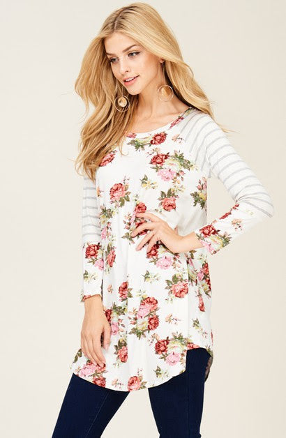 REB & J - ALLISON FLORAL BASEBALL TUNIC TOP